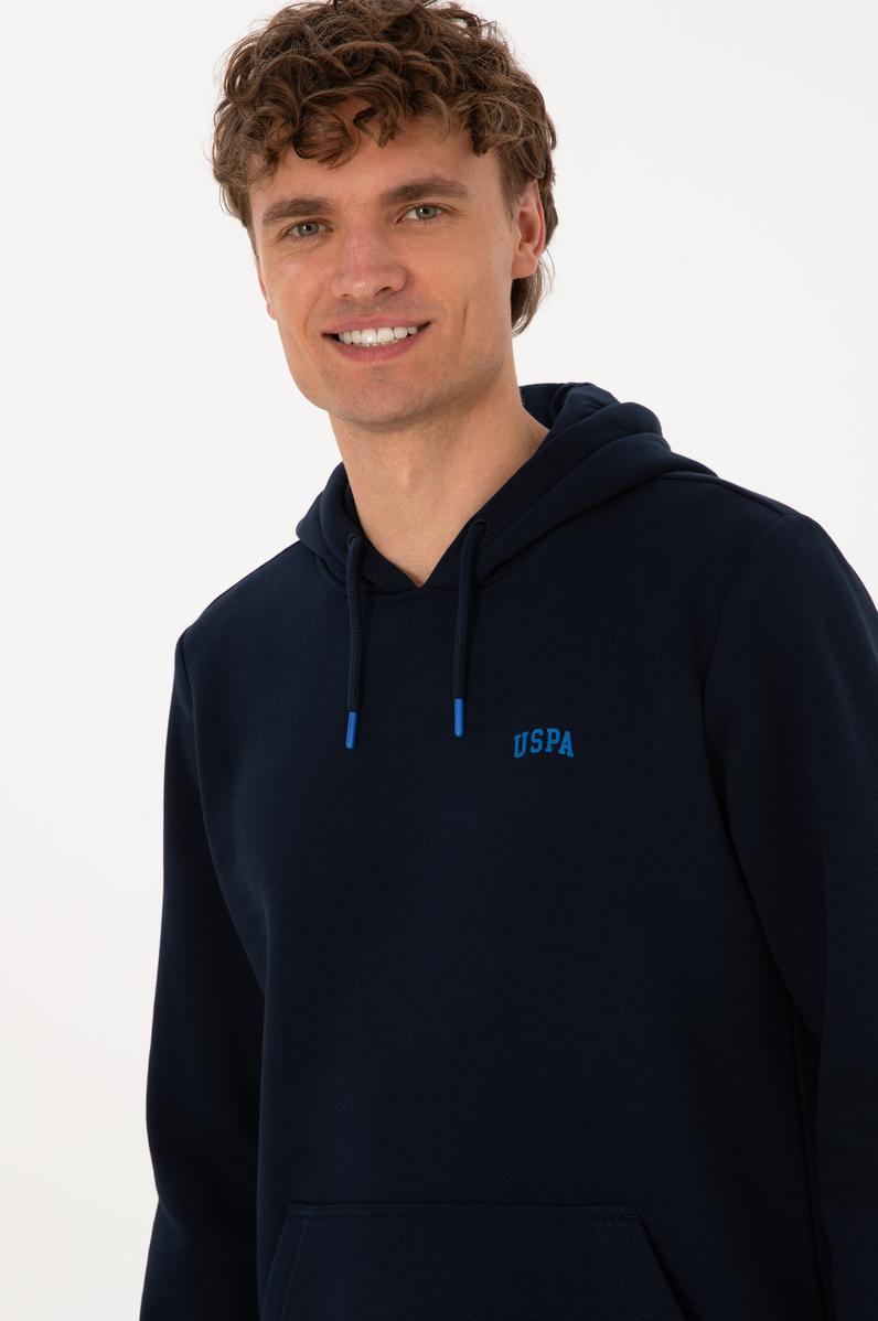 Erkek Regular Fit Kapüşonlu Şardonlu Lacivert Basic Sweatshirt