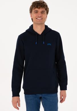 Erkek Regular Fit Kapüşonlu Şardonlu Lacivert Basic Sweatshirt - 50315582077