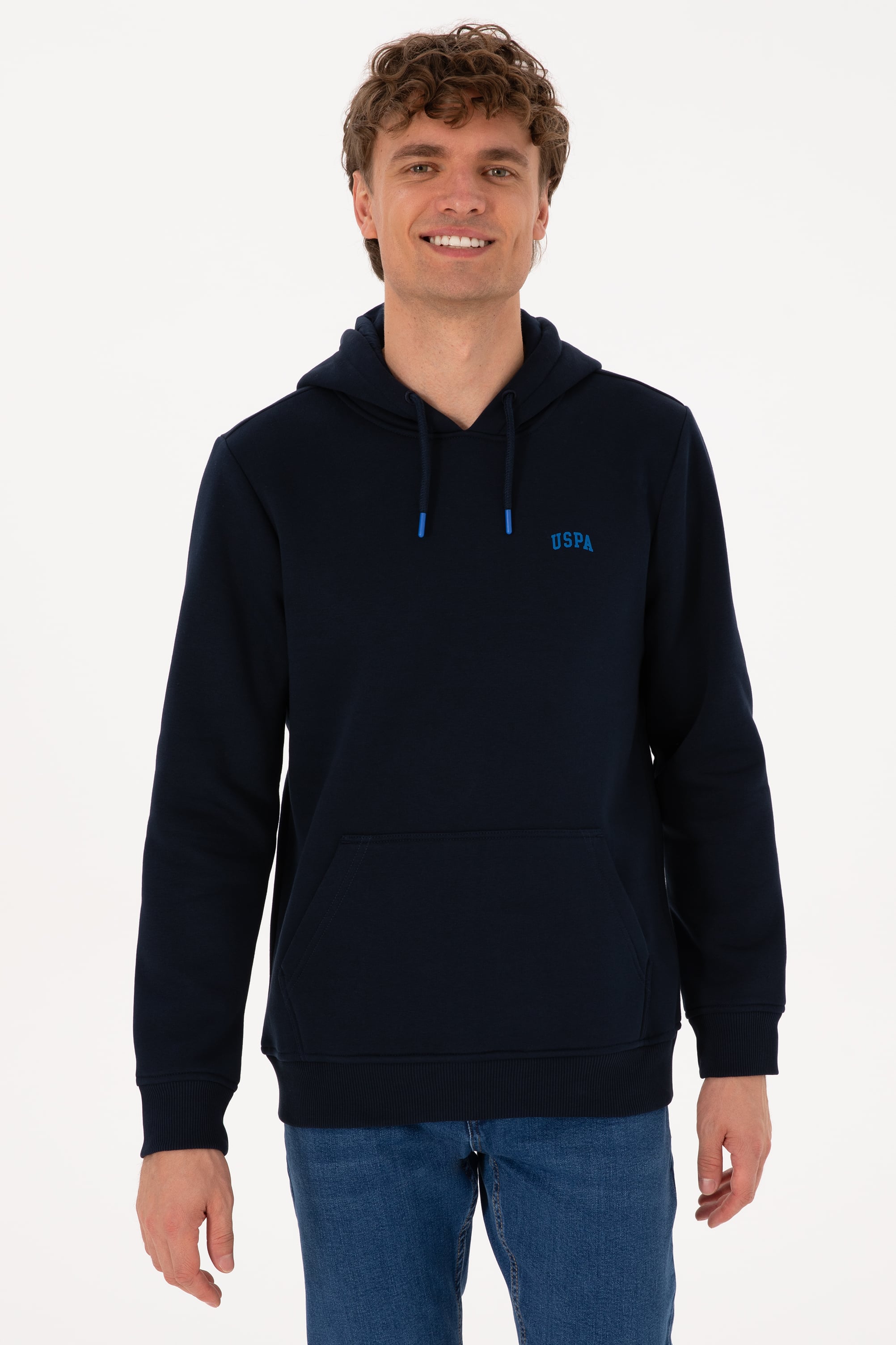 Erkek Regular Fit Kapüşonlu Şardonlu Lacivert Basic Sweatshirt - Image 1