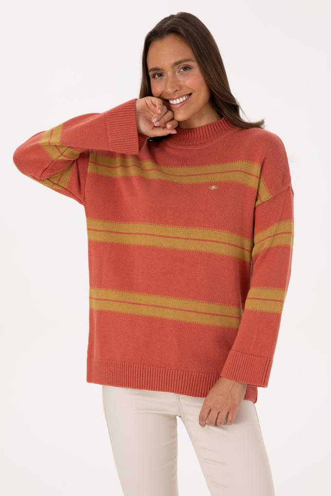 Kadın Balıkçı Yaka Çizgili Gül Kurusu Kazak