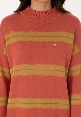 Kadın Balıkçı Yaka Çizgili Gül Kurusu Kazak - 50314666019