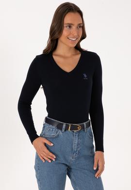 Kadın Lacivert V Yaka Basic Kazak - 50307712017