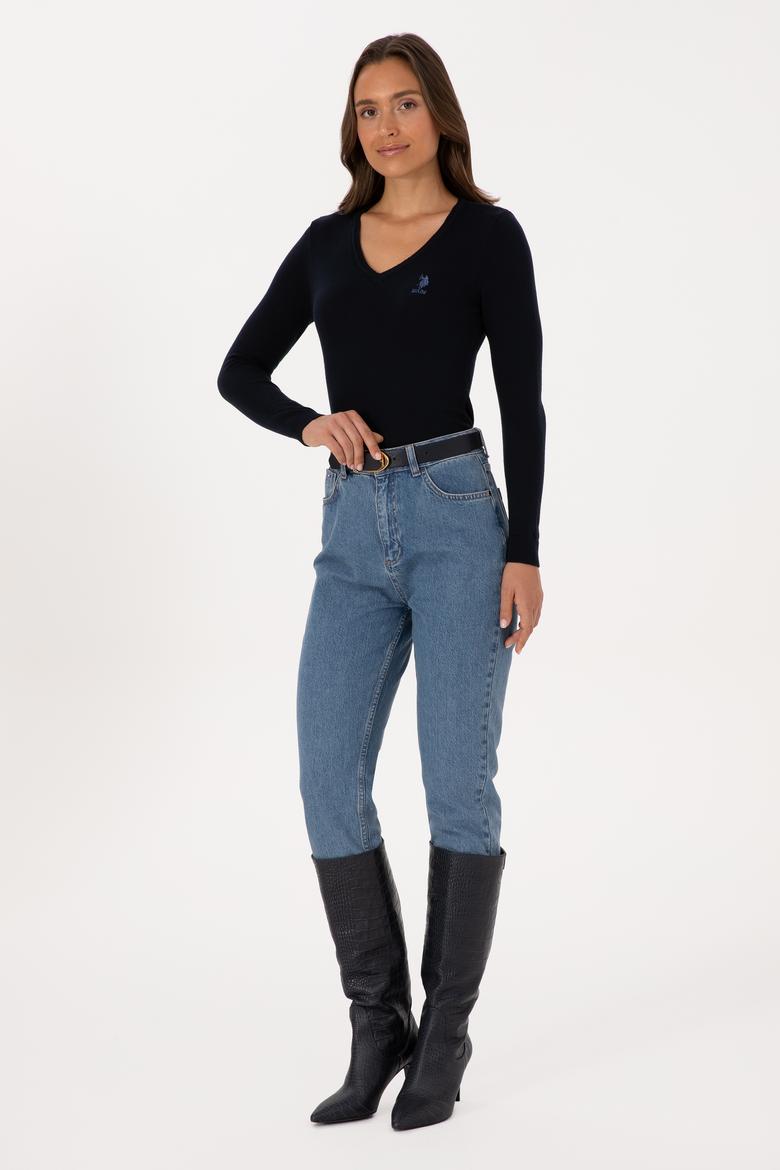 Kadın Lacivert V Yaka Basic Kazak - 50307712017