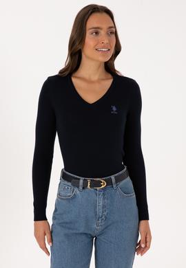 Kadın Lacivert V Yaka Basic Kazak - 50307712017