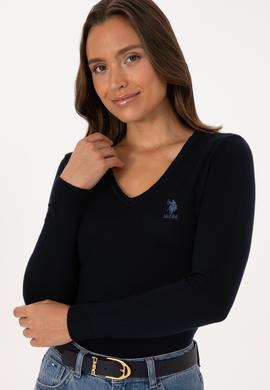 Kadın Lacivert V Yaka Basic Kazak - 50307712017