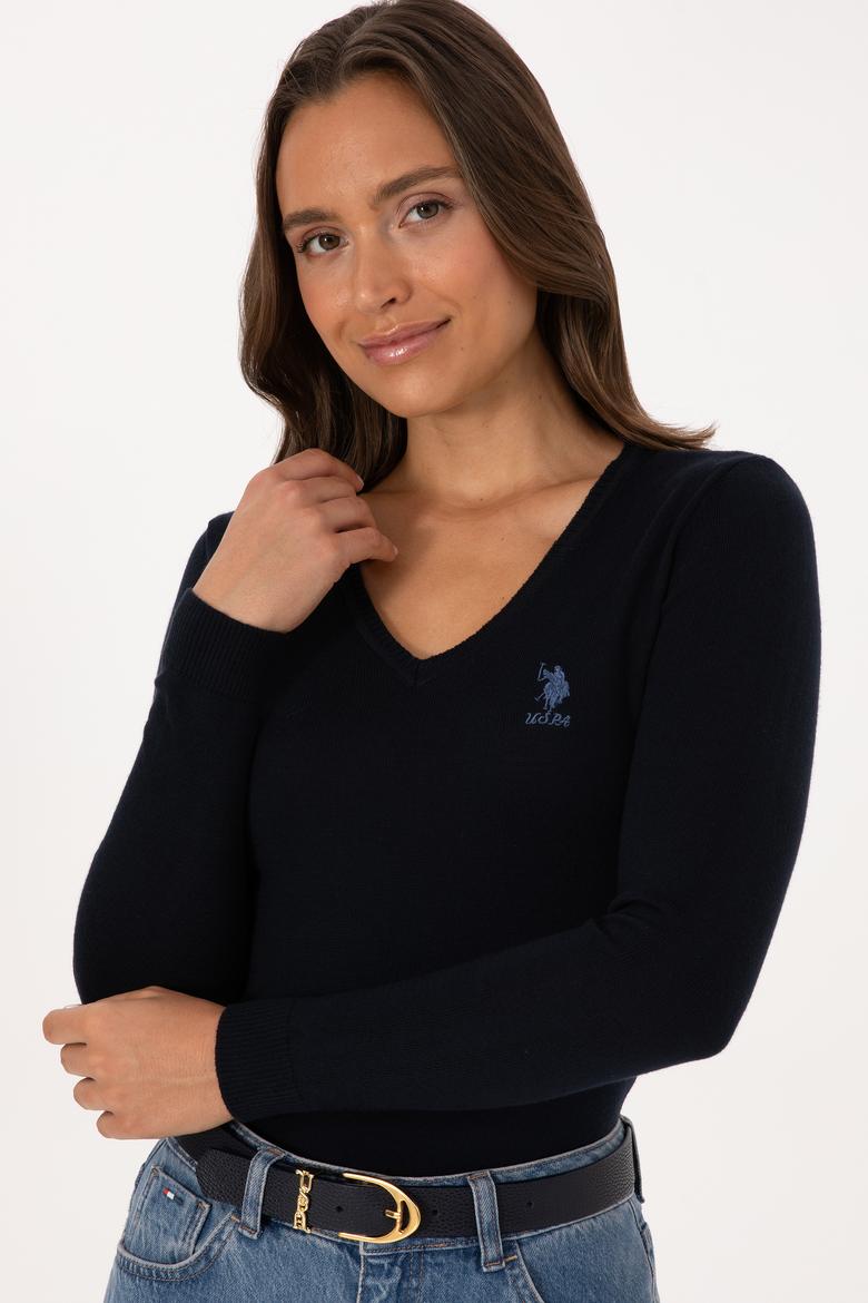 Kadın Lacivert V Yaka Basic Kazak - 50307712017