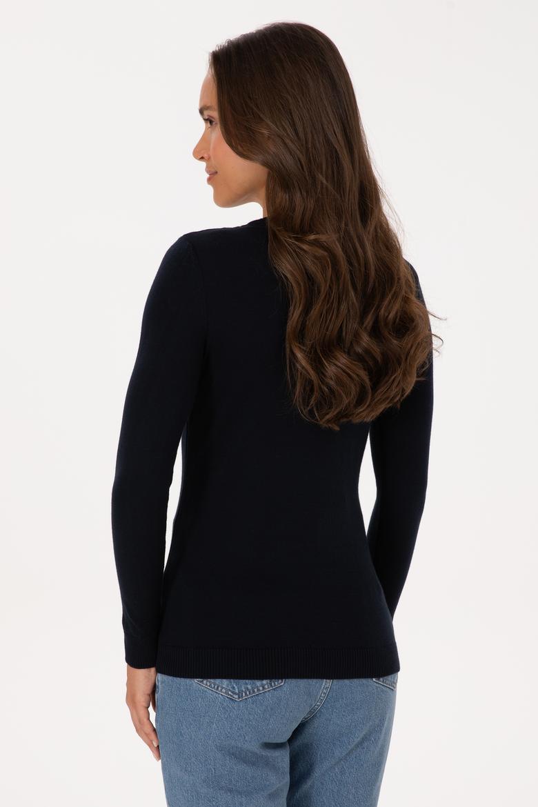 Kadın Lacivert V Yaka Basic Kazak - 50307712017