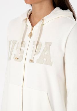 Kadın Krem Uzun Fermuarlı Kapüşonlu Basic Sweatshirt - 50307724045