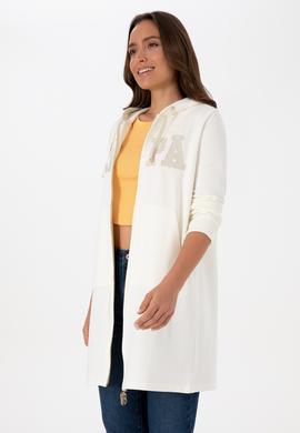 Kadın Krem Uzun Fermuarlı Kapüşonlu Basic Sweatshirt - 50307724045