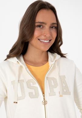 Kadın Krem Uzun Fermuarlı Kapüşonlu Basic Sweatshirt - 50307724045