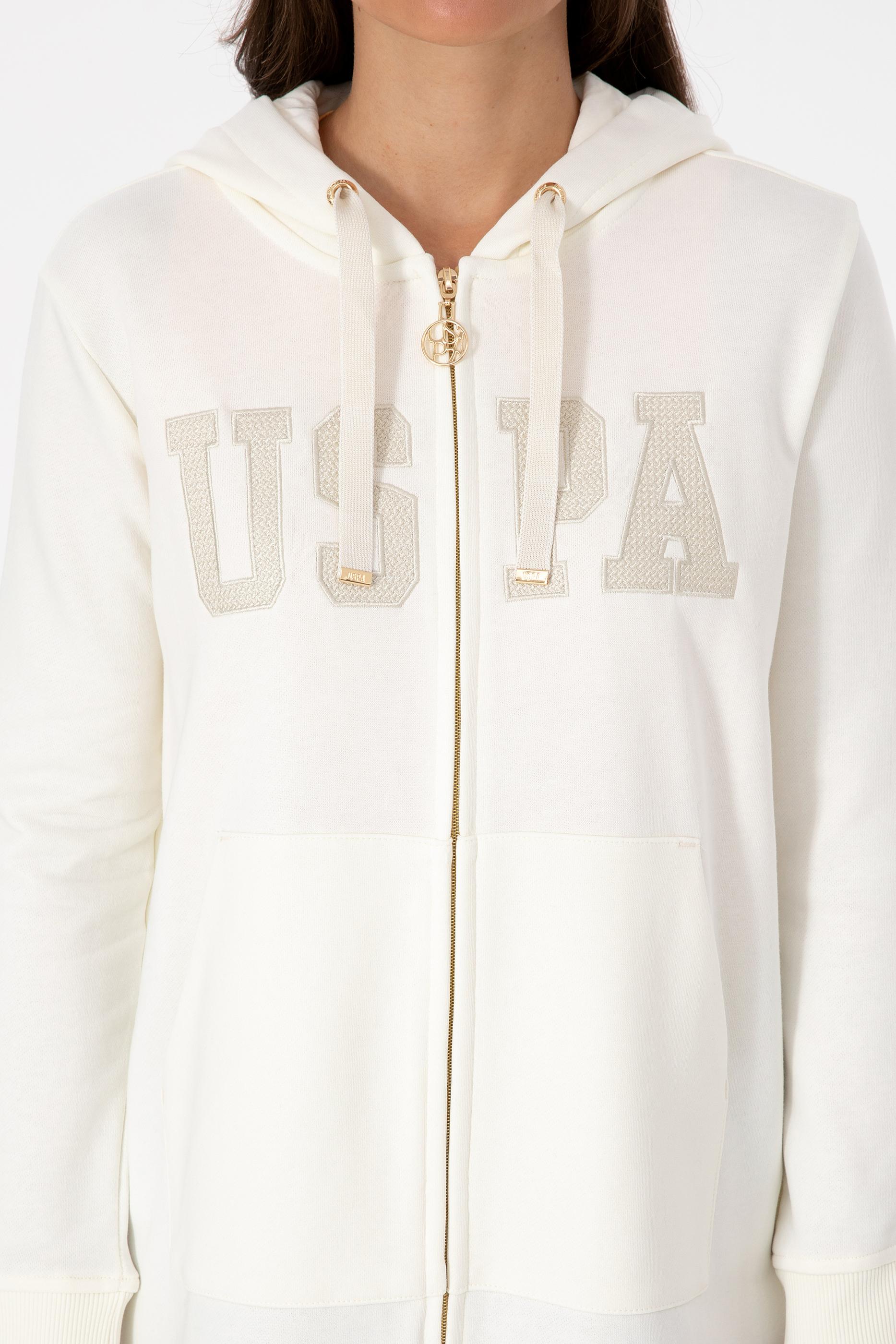 Kadın Krem Uzun Fermuarlı Kapüşonlu Basic Sweatshirt