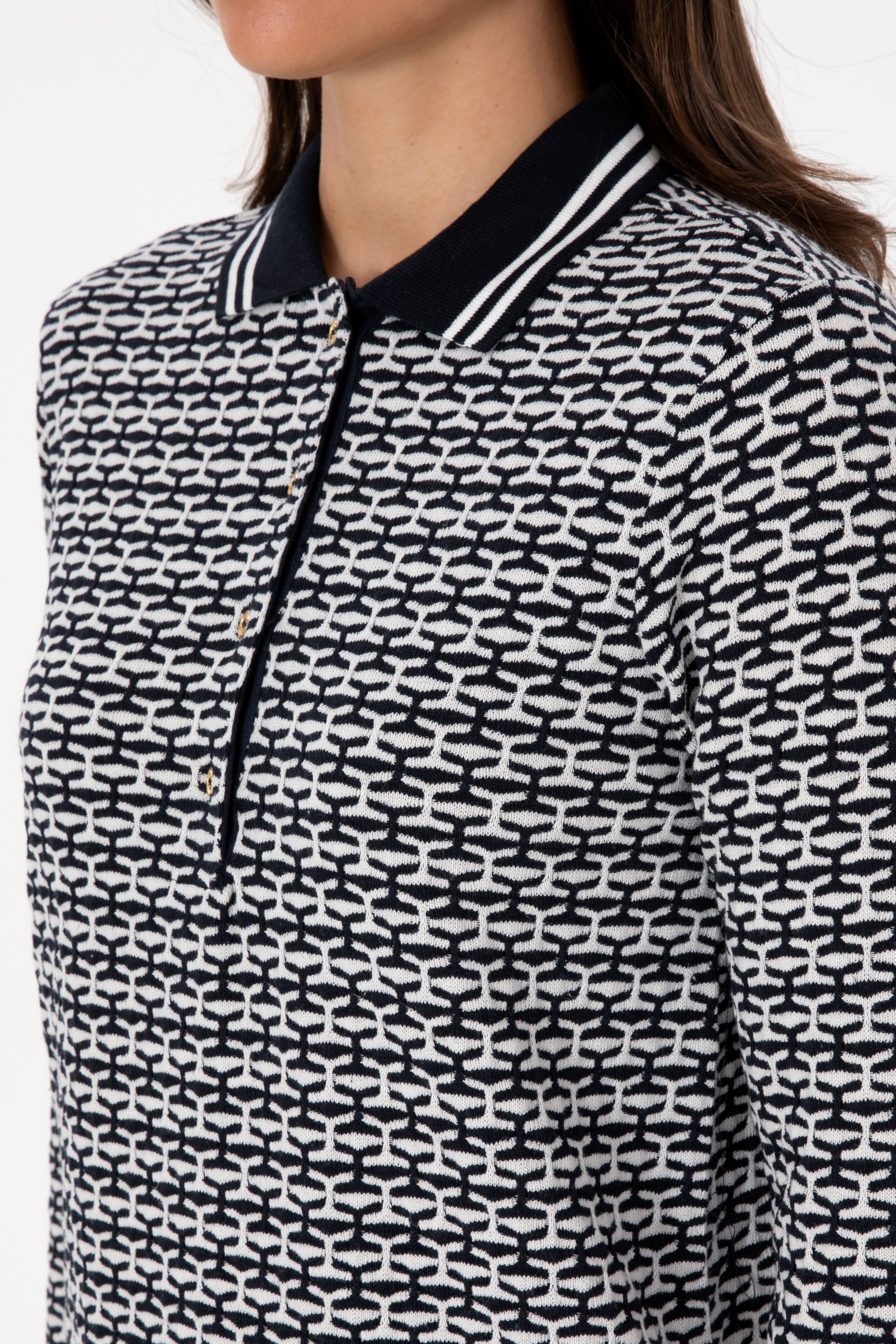Kadın Lacivert Mini Boy Polo Yaka Örme Elbise - Image 6