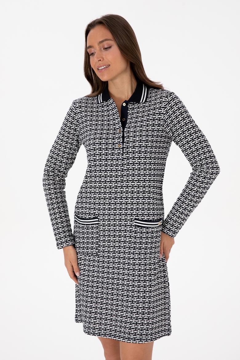 Kadın Lacivert Mini Boy Polo Yaka Örme Elbise - 50309094008