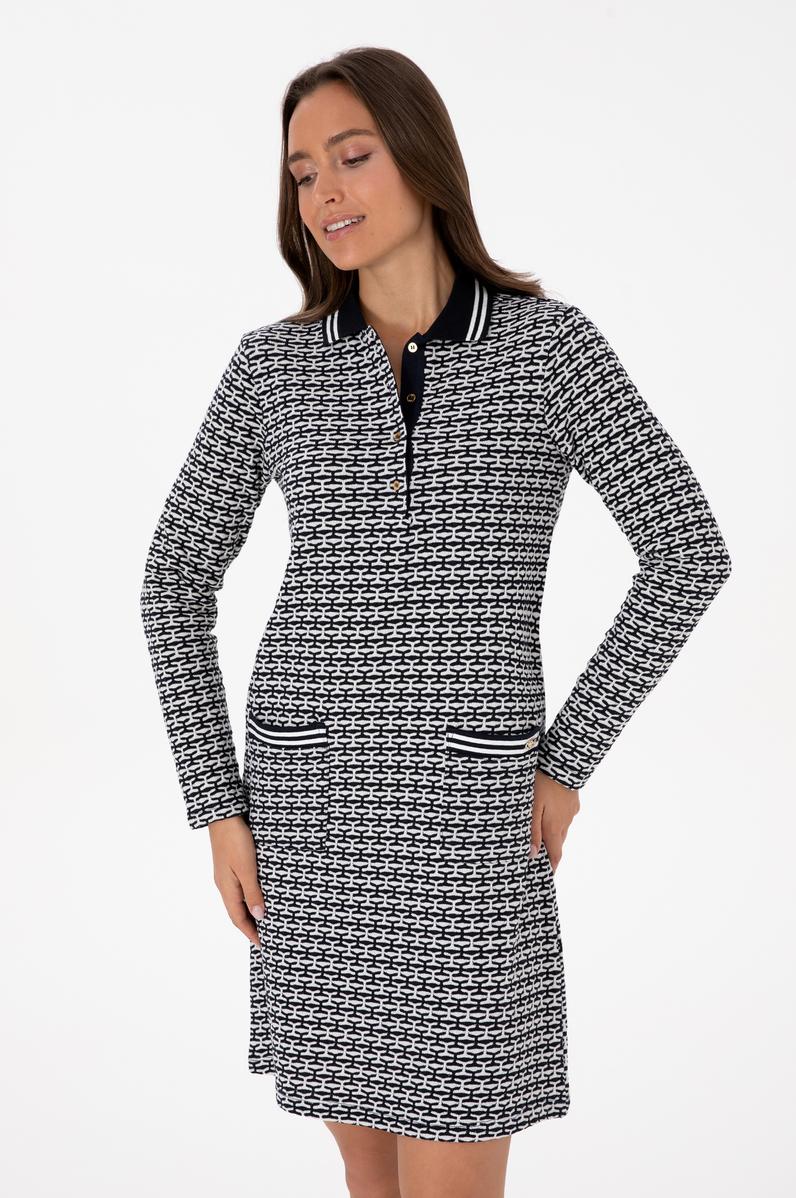 Kadın Lacivert Mini Boy Polo Yaka Örme Elbise