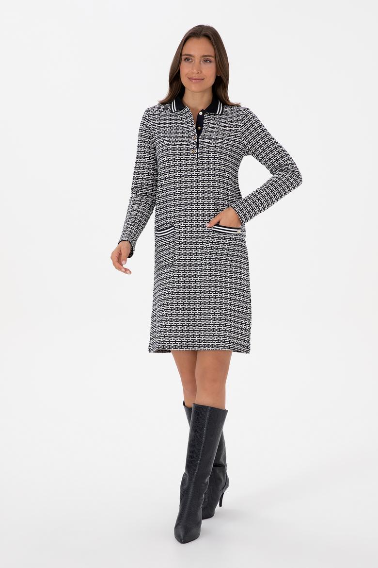 Kadın Lacivert Mini Boy Polo Yaka Örme Elbise