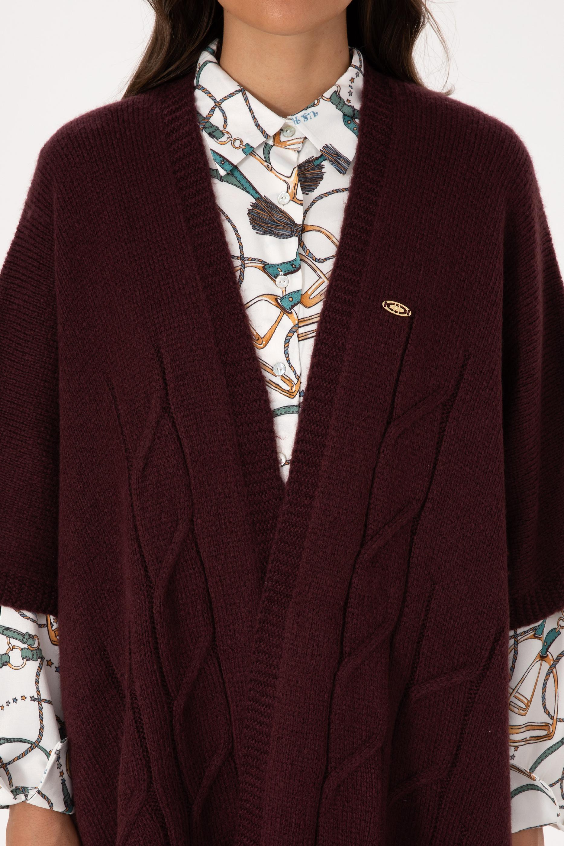 Kadın Bordo Triko Panço