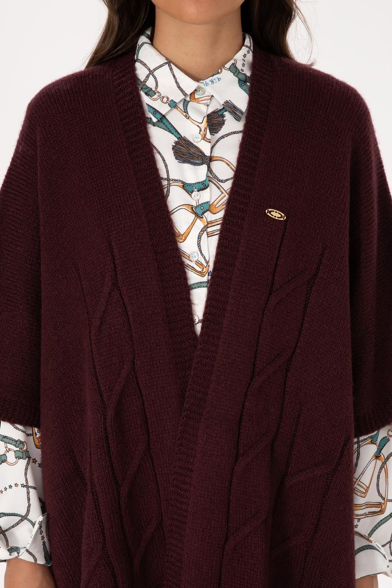 Kadın Bordo Triko Panço - 50310008005