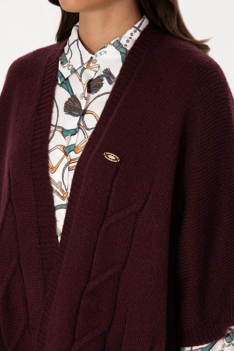 Kadın Bordo Triko Panço - 50310008005