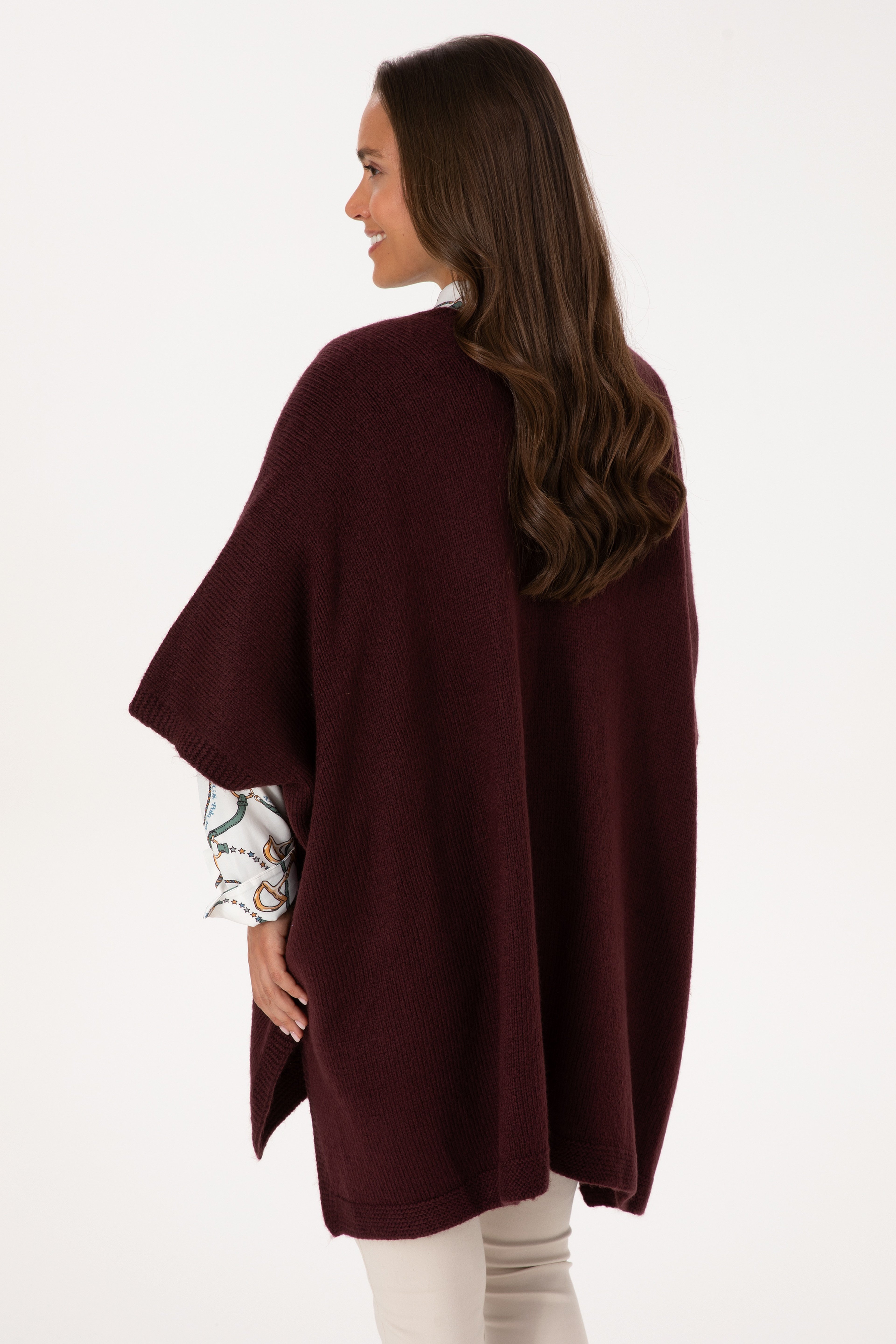 Kadın Bordo Triko Panço - Image 5