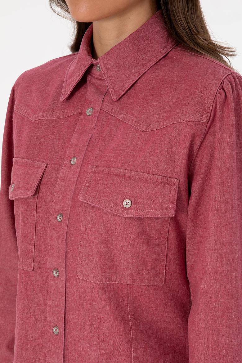 Kadın Koyu Frambuaz Dokuma Elbise - 50308597021