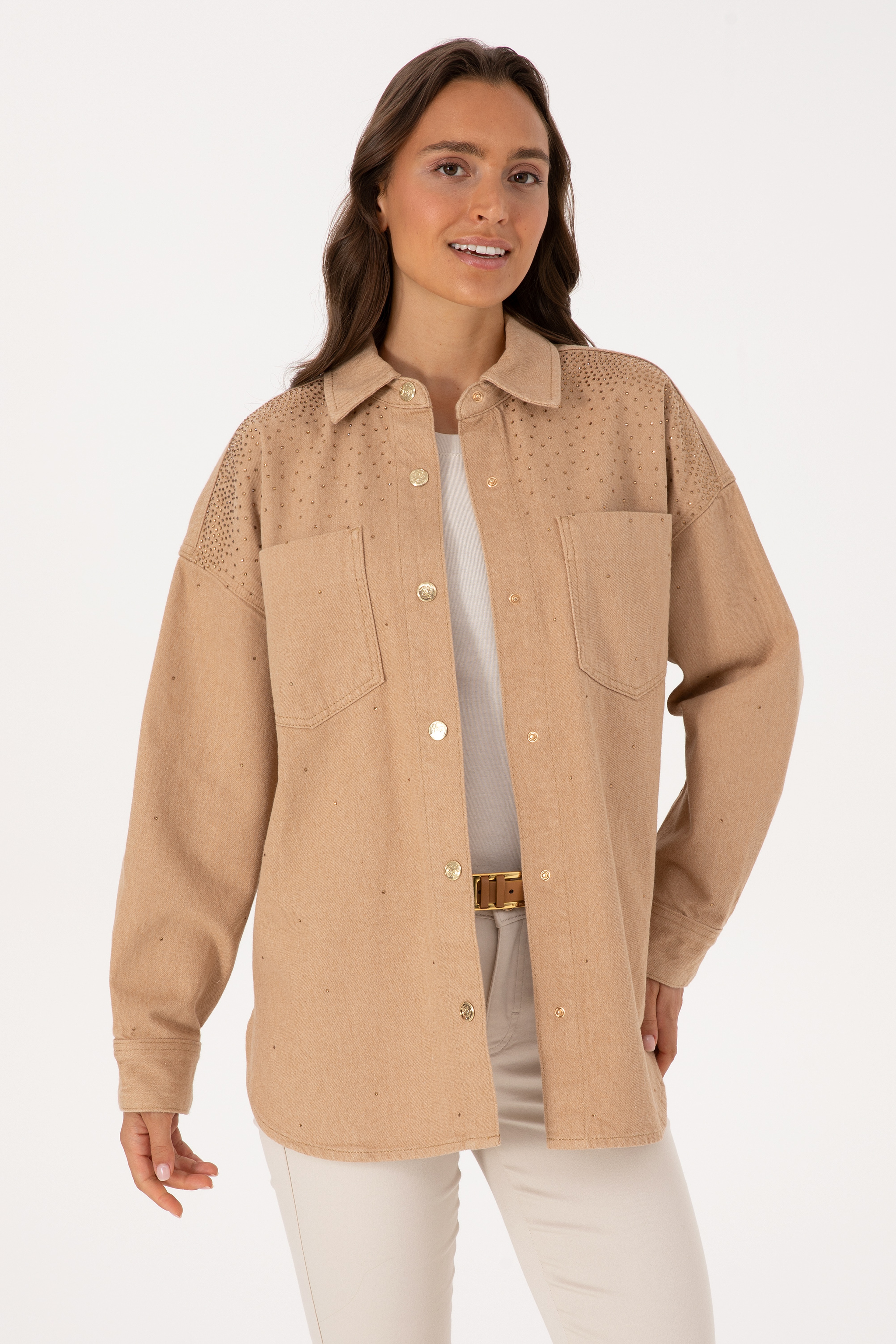 Kadın Camel Jean Gömlek - Image 3