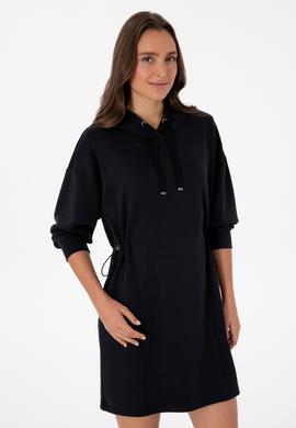 Kadın Siyah Modal Karışımlı Mini Boy Kapüşonlu Sweatshirt Elbise - 50314196021