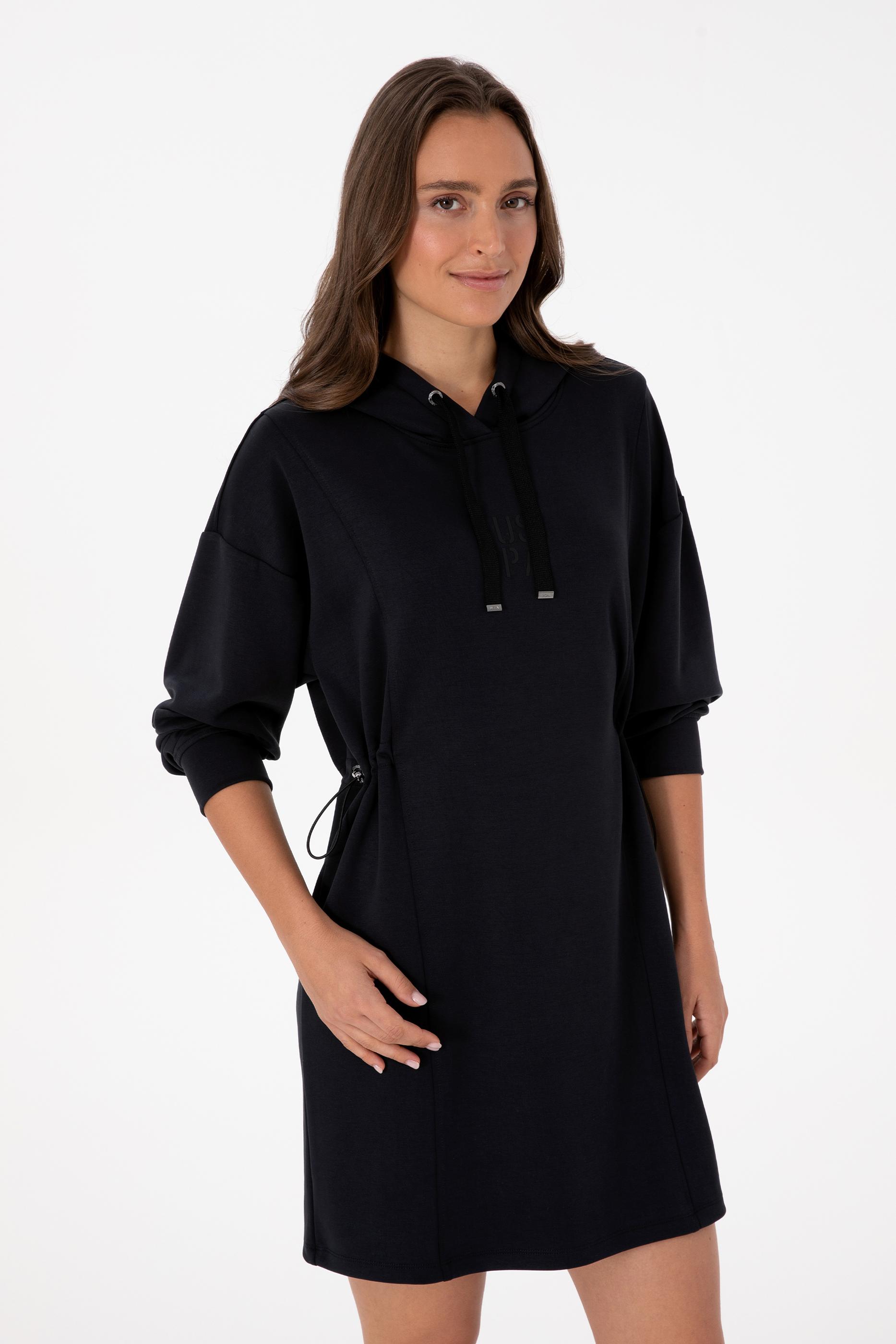 Kadın Siyah Modal Karışımlı Mini Boy Kapüşonlu Sweatshirt Elbise