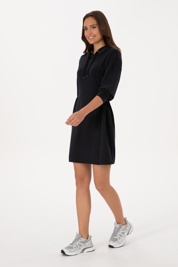 Kadın Siyah Modal Karışımlı Mini Boy Kapüşonlu Sweatshirt Elbise