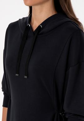 Kadın Siyah Modal Karışımlı Mini Boy Kapüşonlu Sweatshirt Elbise - 50314196021