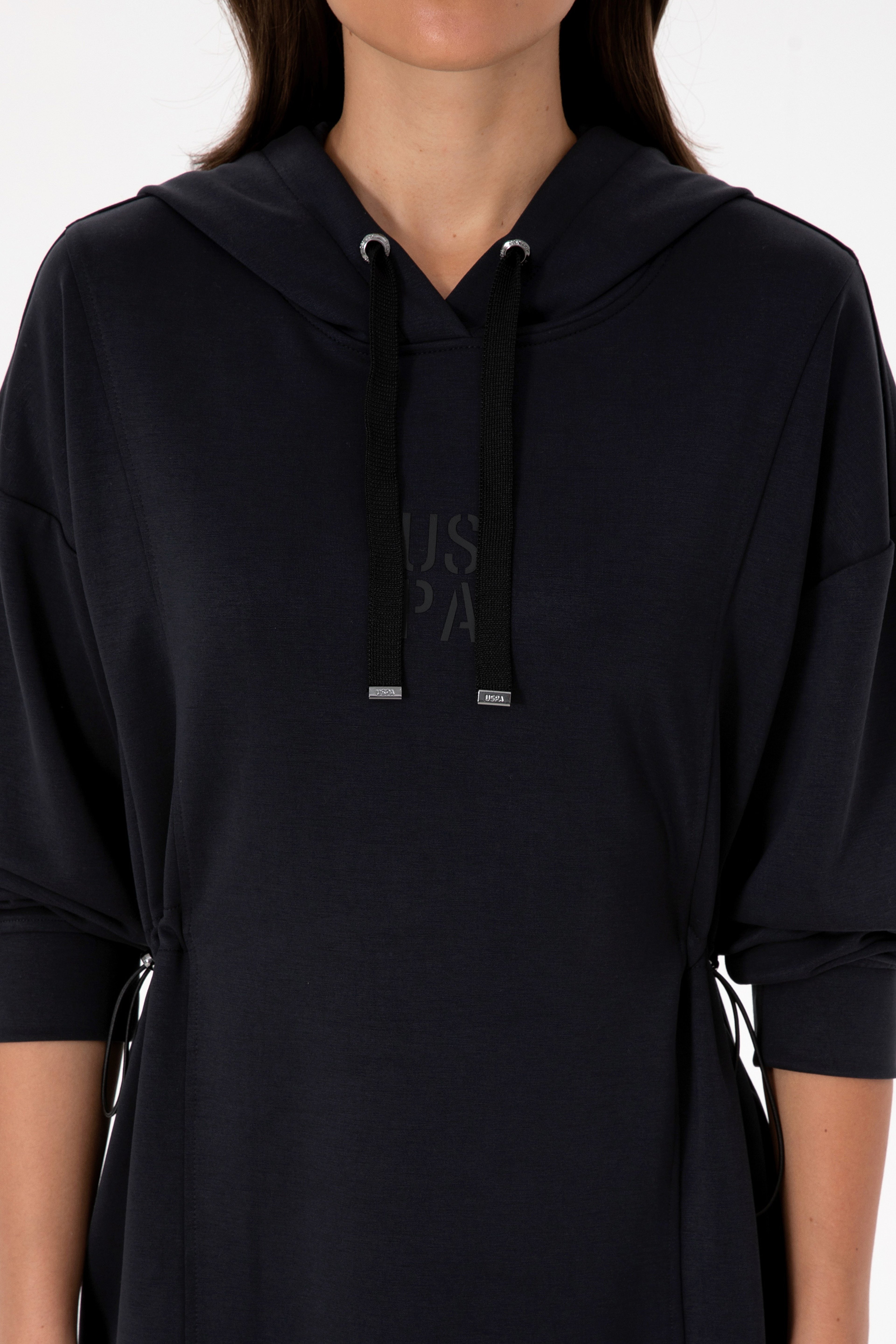 Kadın Siyah Modal Karışımlı Mini Boy Kapüşonlu Sweatshirt Elbise