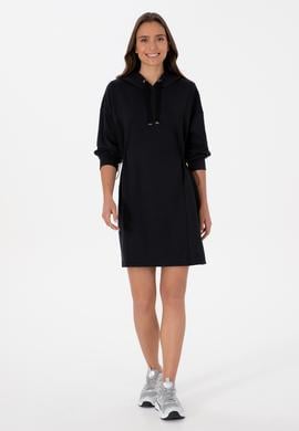 Kadın Siyah Modal Karışımlı Mini Boy Kapüşonlu Sweatshirt Elbise - 50314196021