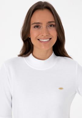 Kadın Beyaz Düğme Detaylı Balıkçı Yaka Sweatshirt - 50314156013