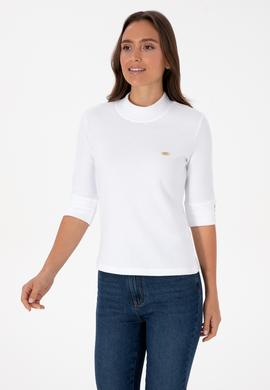 Kadın Beyaz Düğme Detaylı Balıkçı Yaka Sweatshirt - 50314156013