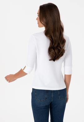 Kadın Beyaz Düğme Detaylı Balıkçı Yaka Sweatshirt - 50314156013