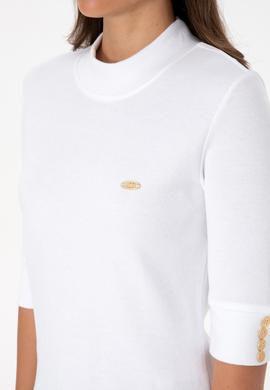 Kadın Beyaz Düğme Detaylı Balıkçı Yaka Sweatshirt - 50314156013