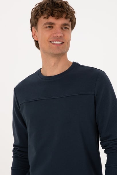 Erkek Bisiklet Yaka Regular Fit Açık Lacivert İnce Sweatshirt