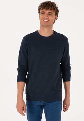 Erkek Bisiklet Yaka Regular Fit Açık Lacivert İnce Sweatshirt - 50315455041