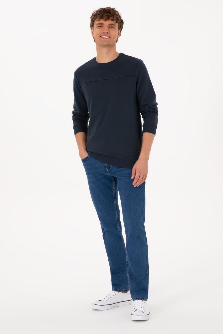 Erkek Bisiklet Yaka Regular Fit Açık Lacivert İnce Sweatshirt - 50315455041