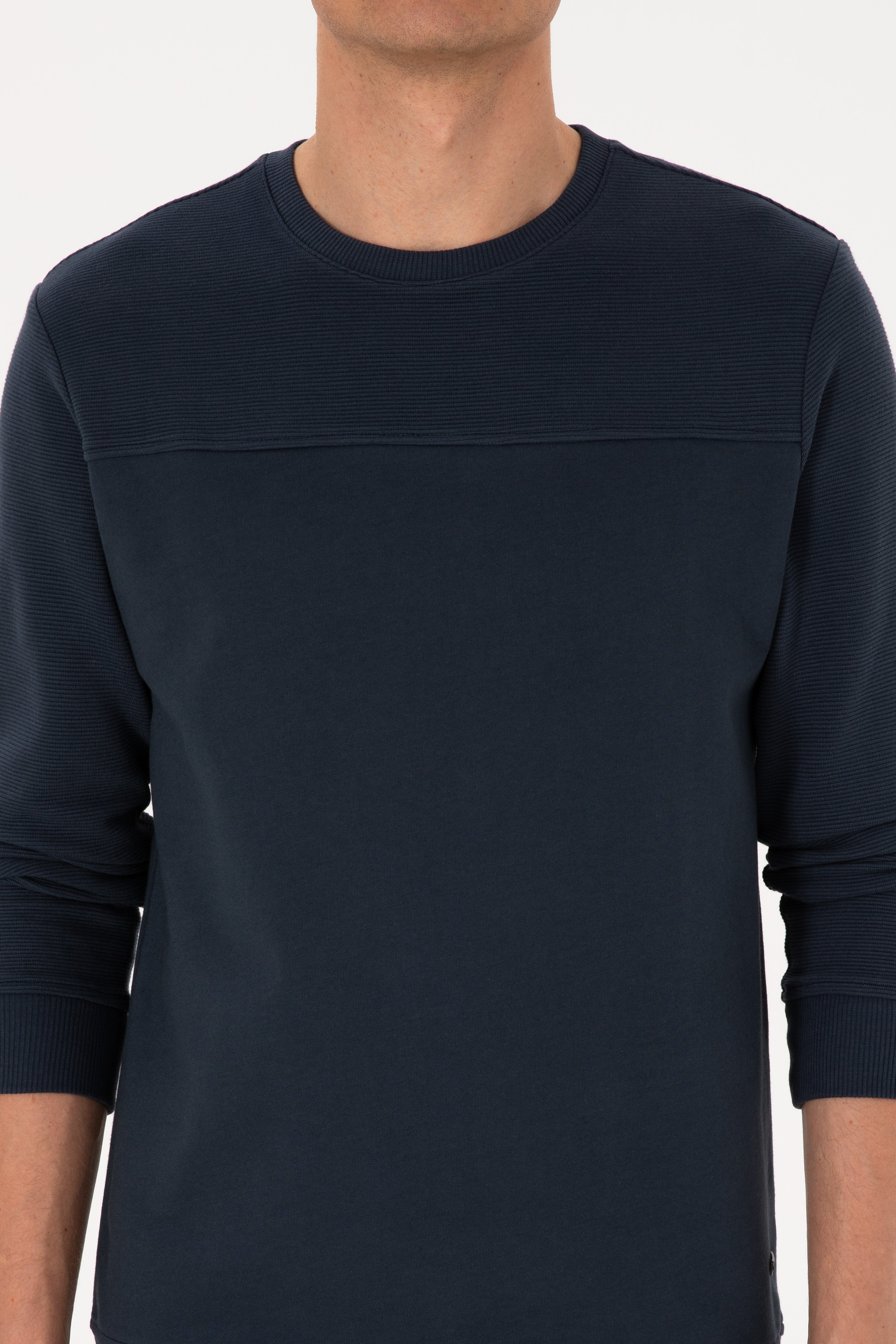 Erkek Bisiklet Yaka Regular Fit Açık Lacivert İnce Sweatshirt - Image 6
