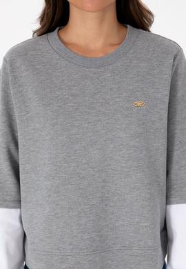 Kadın Gri Melanj Gömlek Detaylı Bisiklet Yaka Sweatshirt - 50315303009