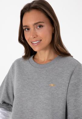 Kadın Gri Melanj Gömlek Detaylı Bisiklet Yaka Sweatshirt - 50315303009