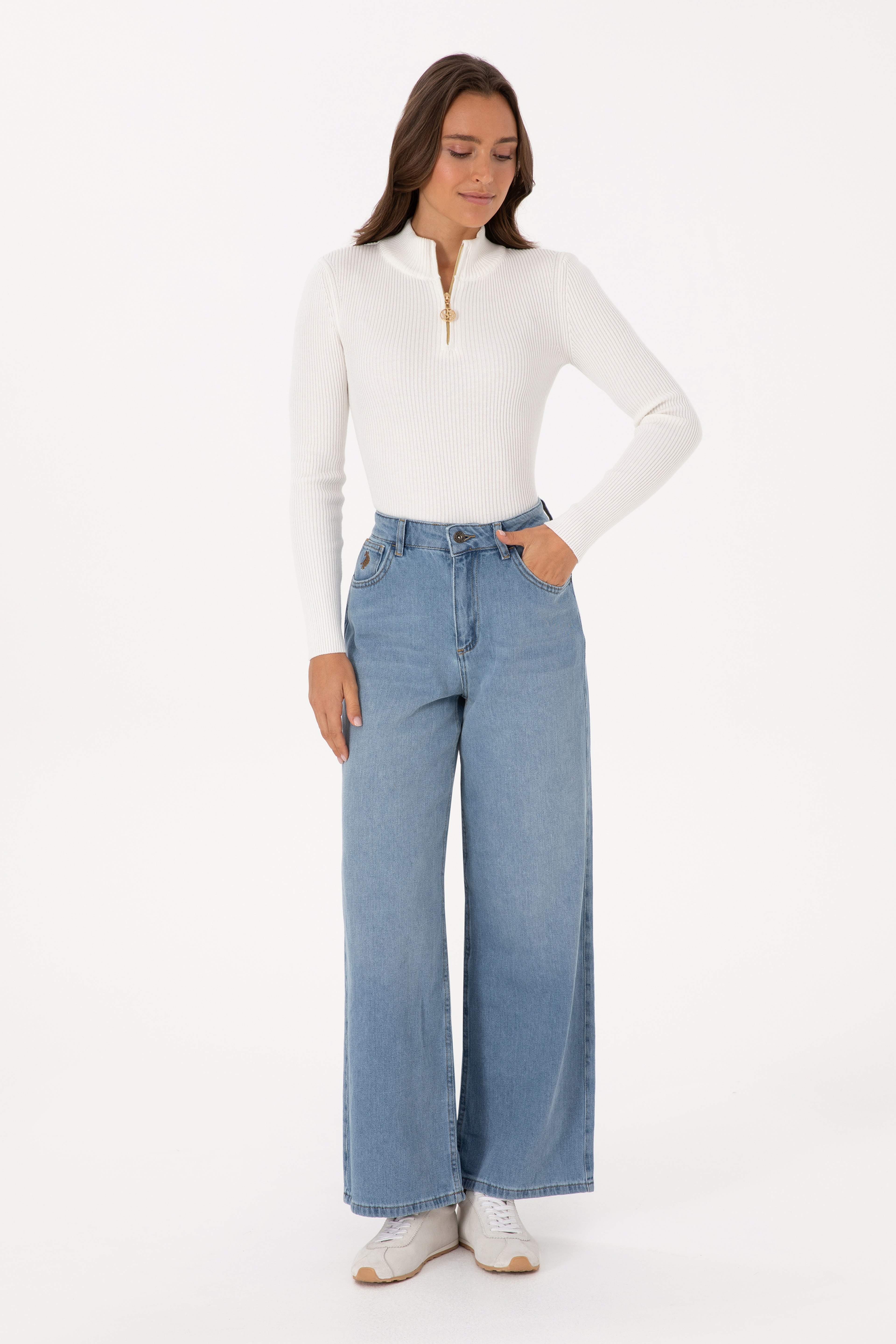 Kadın Açık Mavi Loose Fit Jean Pantolon - Image 1