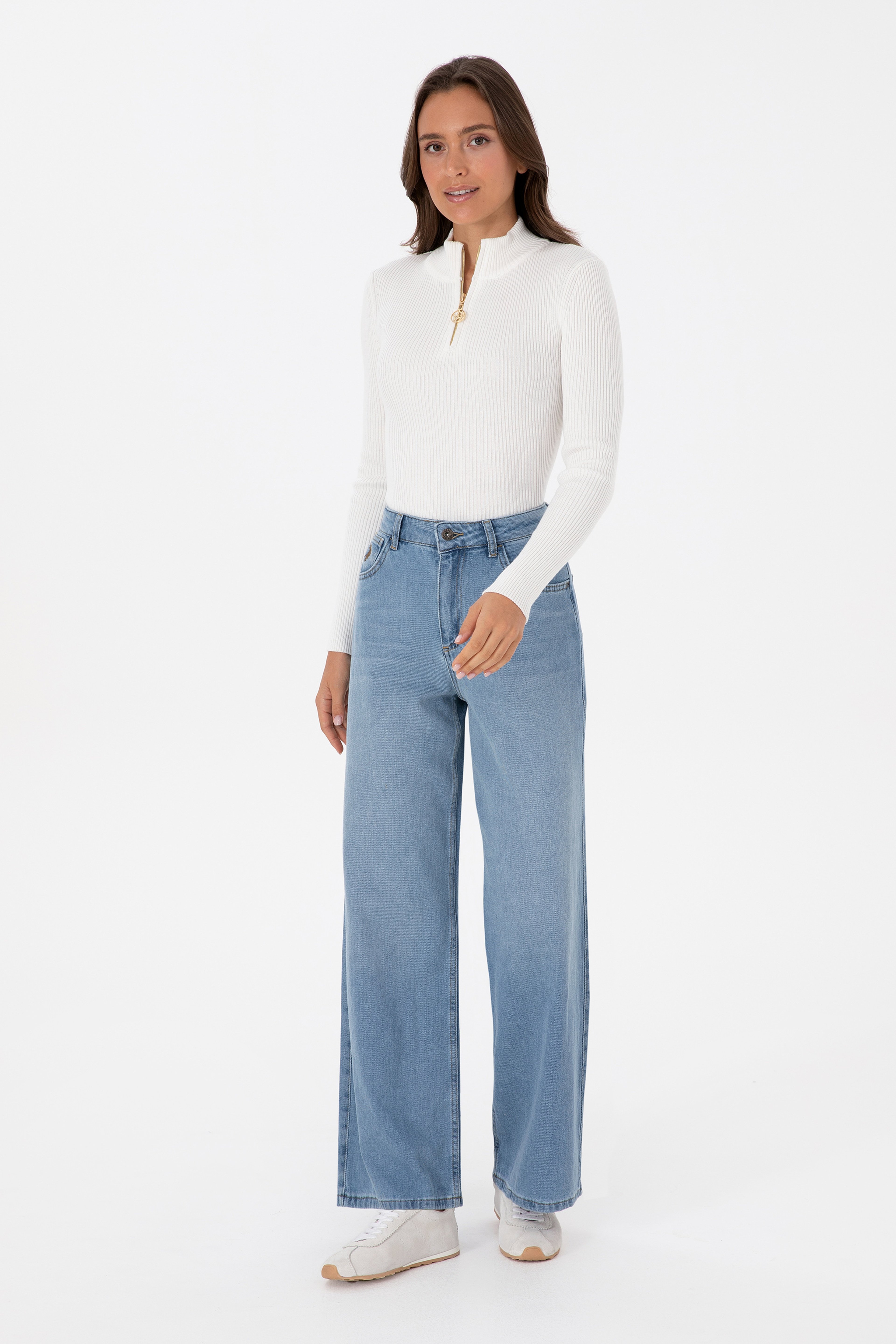 Kadın Açık Mavi Loose Fit Jean Pantolon - Image 3