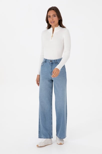 Kadın Açık Mavi Loose Fit Jean Pantolon