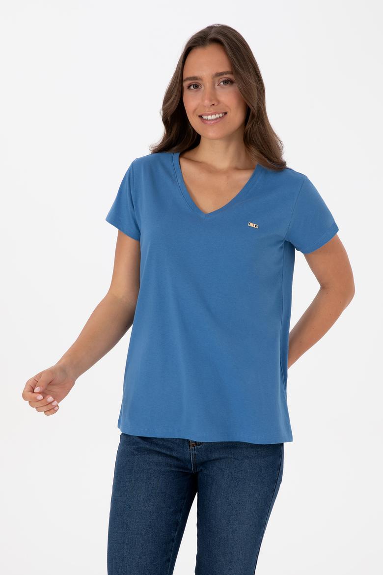 Kadın İndigo Tişört - 50320026020