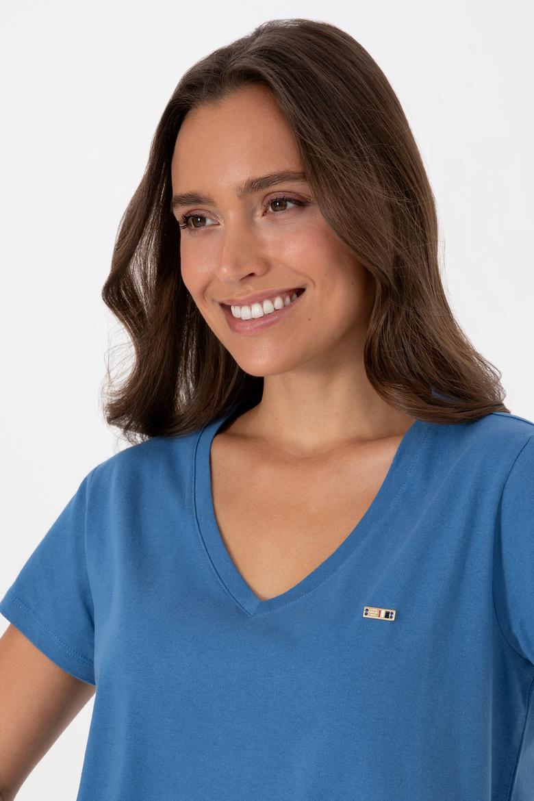 Kadın İndigo Tişört - 50320026020