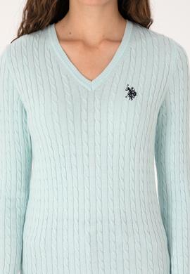 Kadın Mint V Yaka Basic Kazak - 50313625095