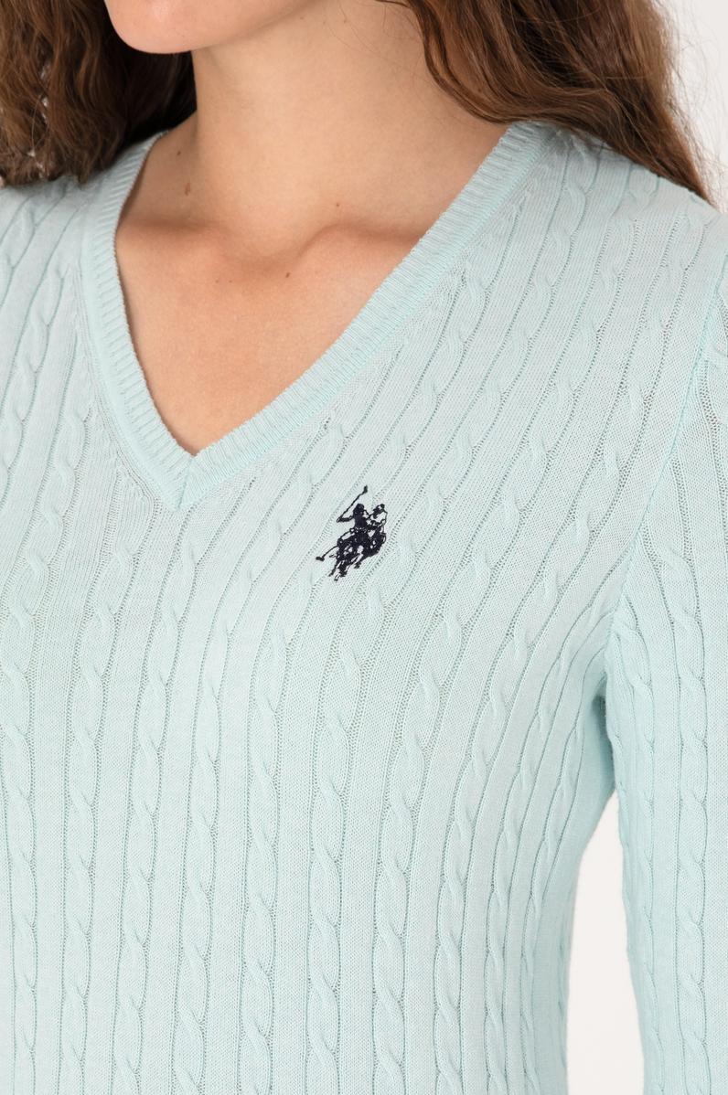 Kadın Mint V Yaka Basic Kazak