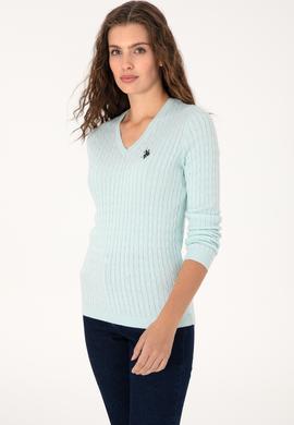 Kadın Mint V Yaka Basic Kazak - 50313625095