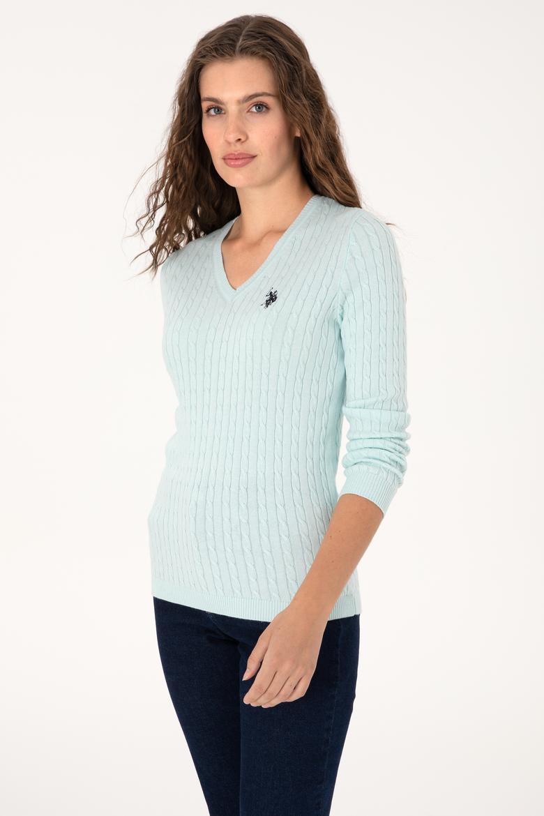 Kadın Mint V Yaka Basic Kazak - 50313625095
